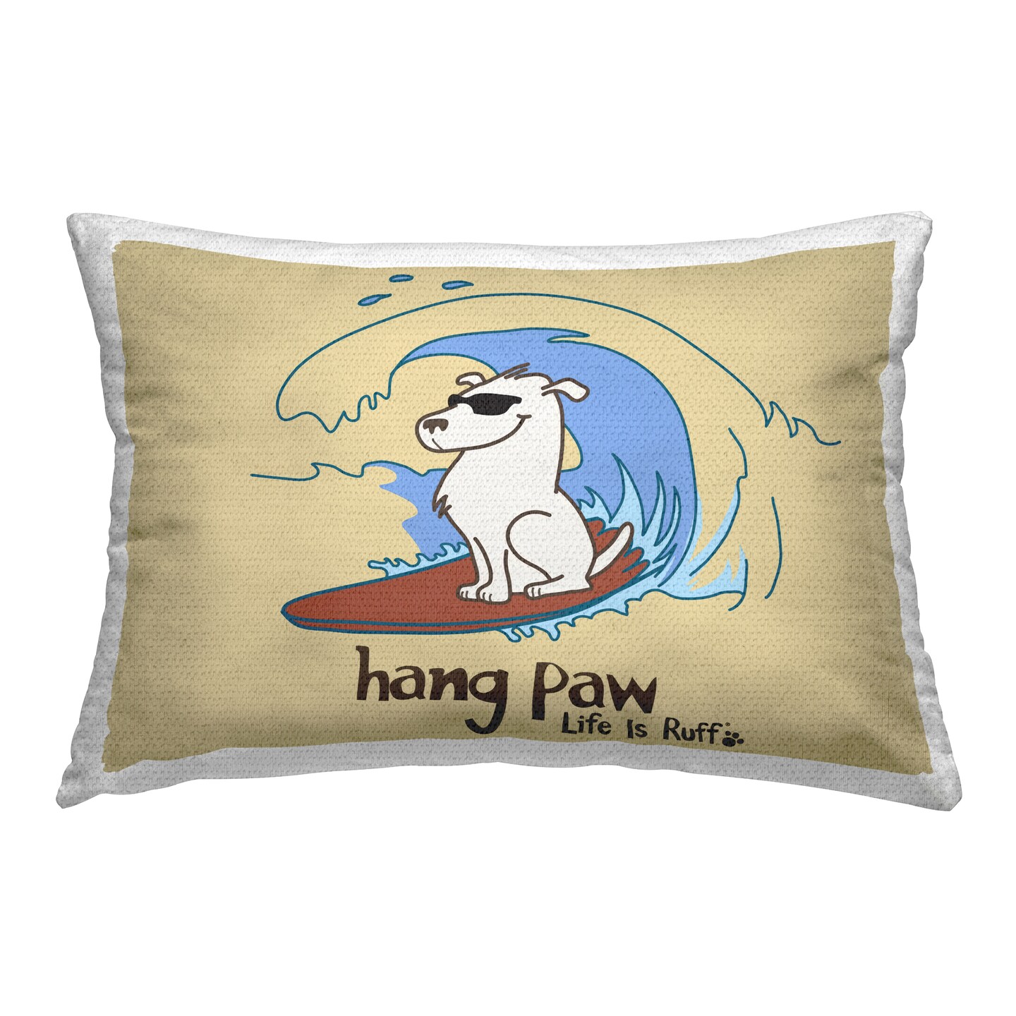 Hang Paw Surfing Dog Outdoor Printed Pillow Design by LIR, 14 x 7 x 20