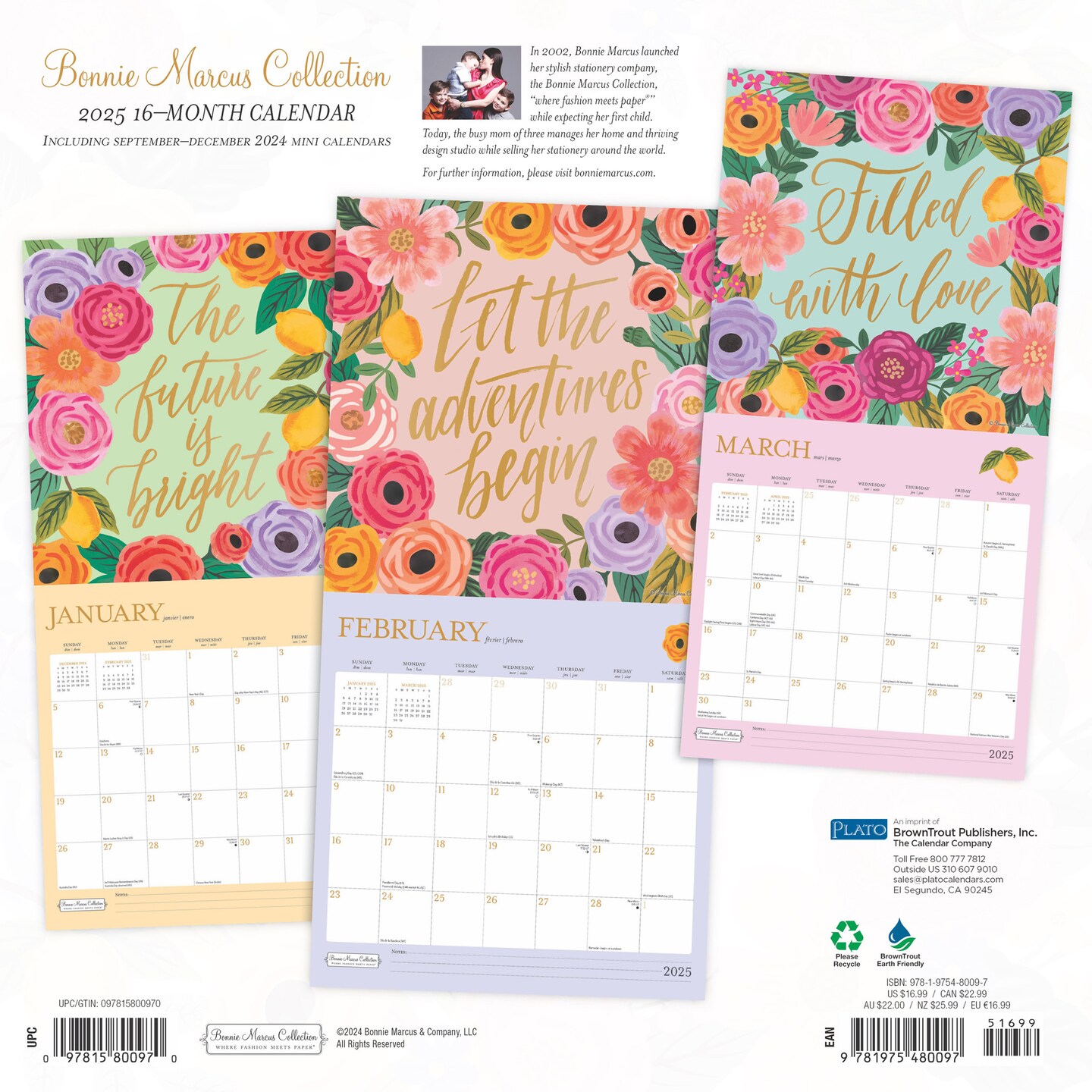 Bonnie Marcus OFFICIAL | 2025 12 x 24 Inch Monthly Square Wall Calendar | Foil Stamped Cover | Plato | Fashion Designer Stationery