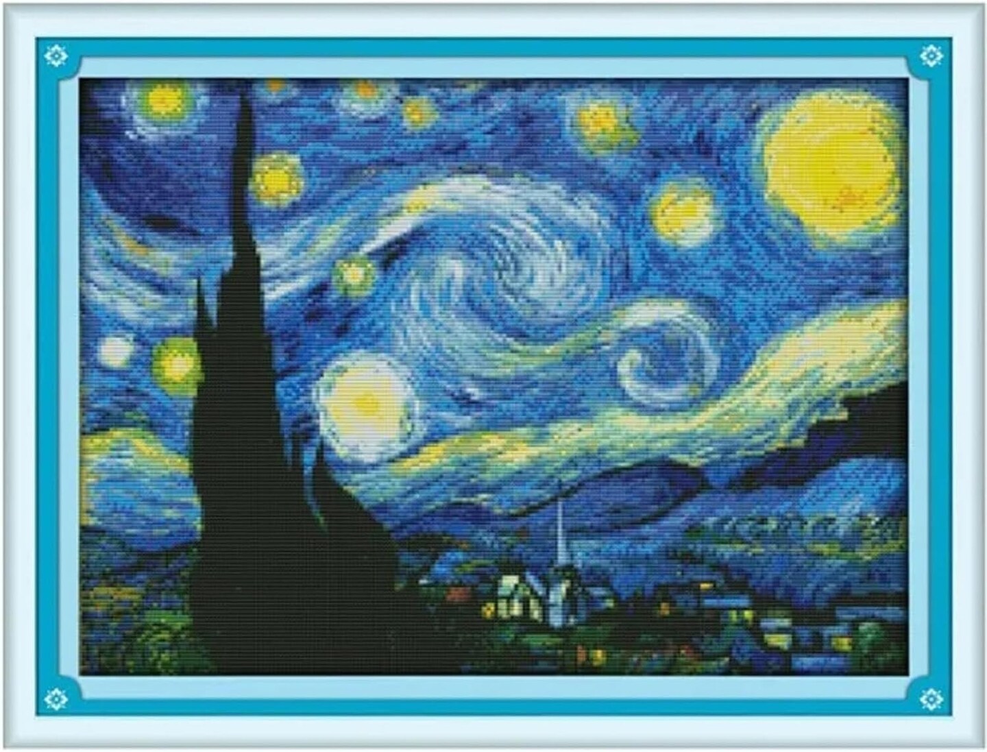 Cross Stitch Kits Stamped,Punch Needle Kit Full Range of Embroidery Kit Beginners DIY 11CT 3 Strands - Starry Night of Van Gogh 23&#xD7;18(inch)