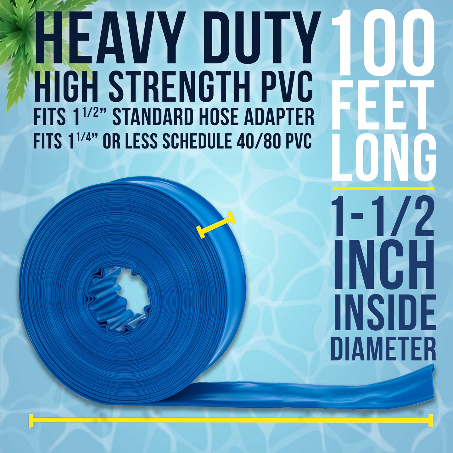 U.S. Pool Supply&#xAE; 1-1/2&#x22; x 100&#x27; Heavy Duty Blue Swimming Pool Backwash Hose with Hose Clamp