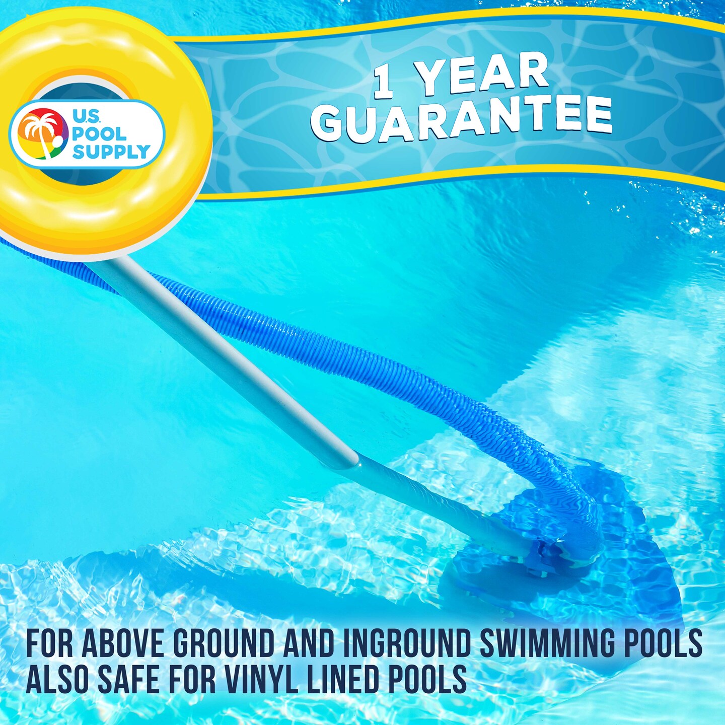 U.S. Pool Supply Weighted Triangular Pool Vacuum Head with Swivel Connection, Pole Handle, Protection Bumper, Above Ground &#x26; In-Ground Swimming Pools