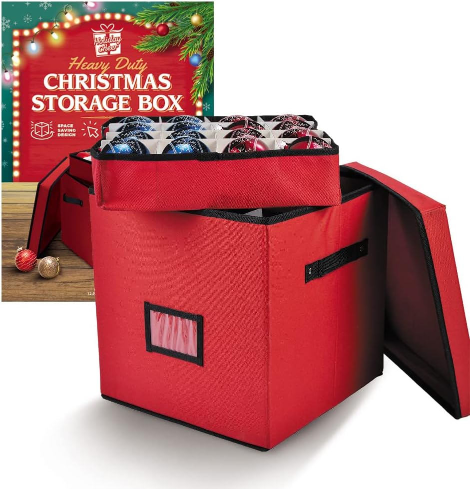 thumbnail image 2 of Hearth & Harbor Christmas Ornament Storage Box With 4 Tray Dividers – Clear Lid, Durable Plastic, Holds Up To 64 Ornaments 2 of 6