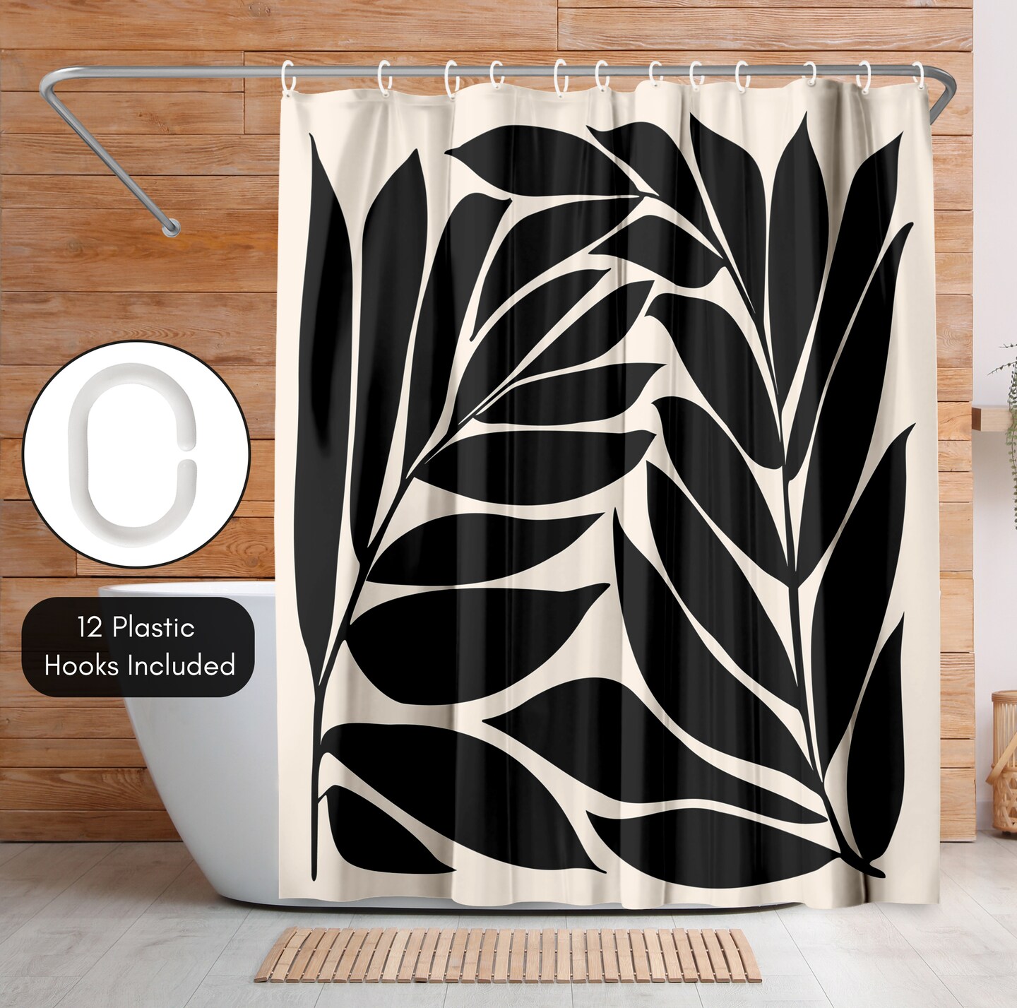 Black Seagrass Shapes by Modern Tropical Shower Curtain 71" x 74"