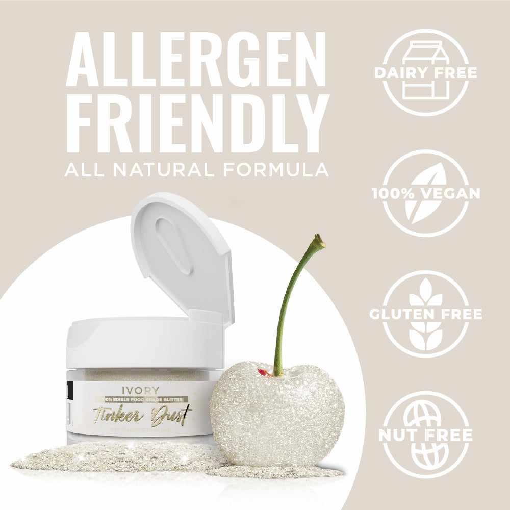 Bakell - Ivory Tinker Dust Edible Glitter (5g, 1x Jar) for Food, Desserts, and Beverages!