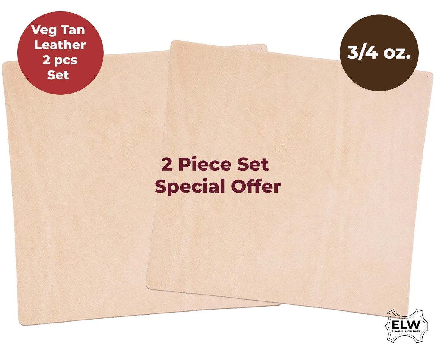 Veg Tan Tooling Leather 3/4 oz (1.4-1.8mm) 2 Piece Special Price Pre-Cut 6&#x22; to 48&#x22; Import AA Grade Natural Cowhide Leathercraft, Molding, Holster, Armour, Projects, Repair, Lining