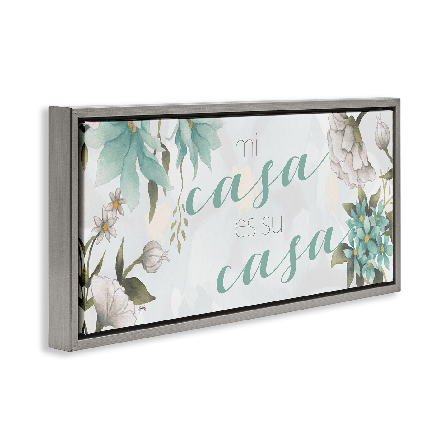 Stupell Industries Mi Casa Su Casa Flores Framed Floater Canvas Wall Art
