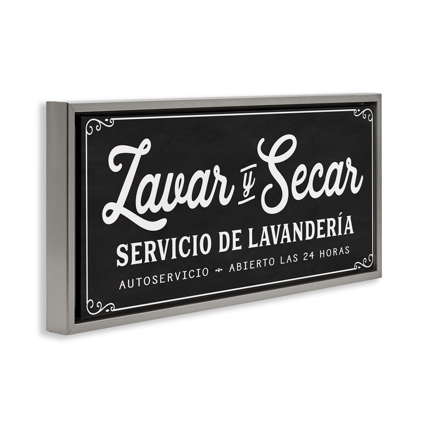 Stupell Industries Lavar y Secar Lavandería Framed Floater Canvas Wall Art