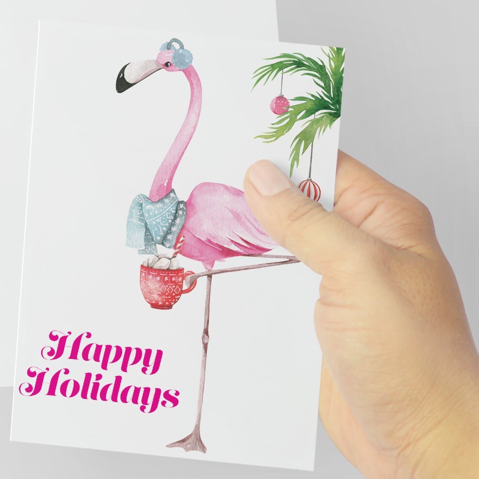 Pink Flamingo Christmas Greeting Cards Boxed Set &#x2013; 24 Holiday Notecards with Envelopes, Happy Holidays Bulk Pack for Tropical-Themed Festivities