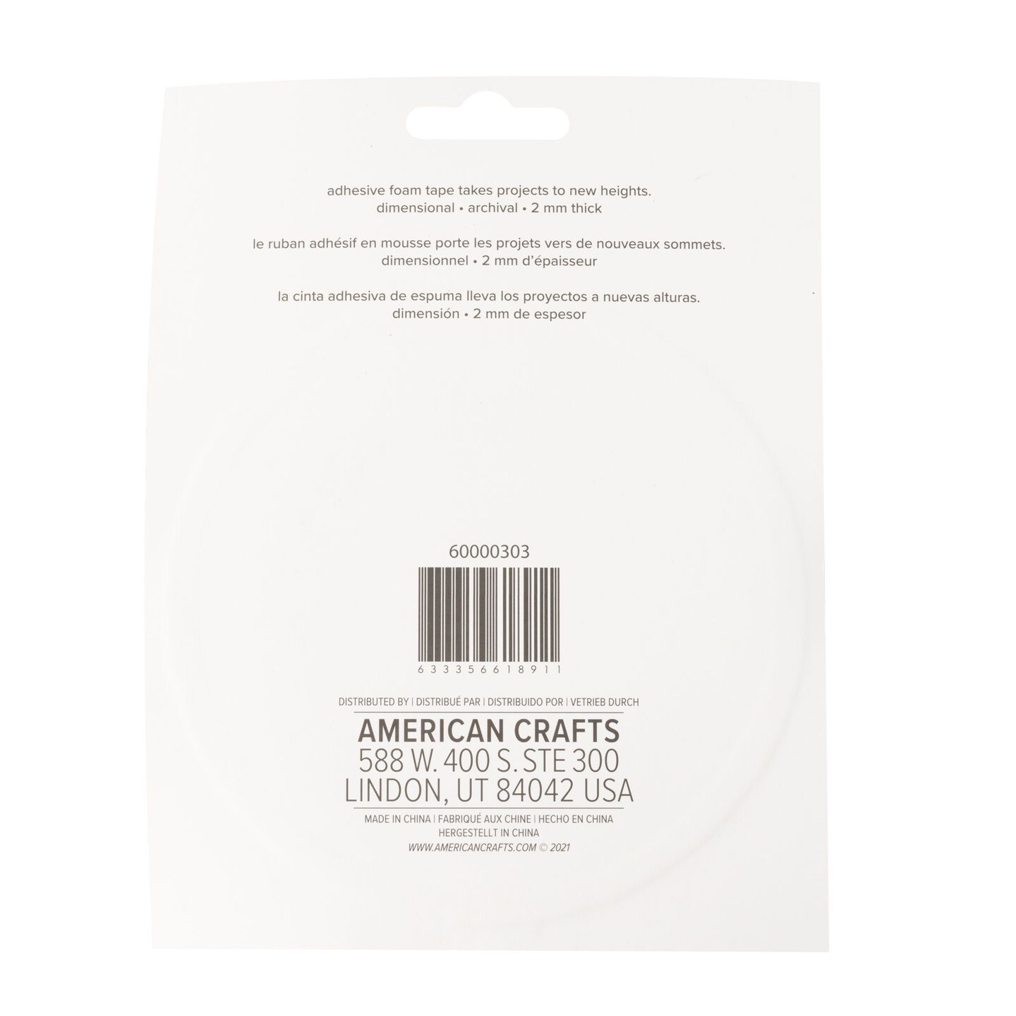 Sticky Thumb Double-Sided Foam Tape 3.94 Yards-White, 2&#x22;X2mm - 1 Roll 60000303 By American Crafts