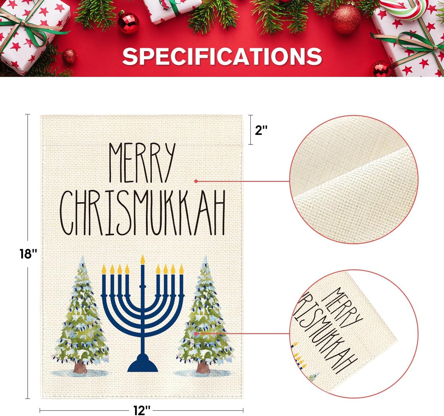 colorlife Merry Chrismukkah Menorah Christmas Tree Garden Flag Vertical Double Sided, Winter Holiday Party Yard Outdoor Decoration 12 x 18 Inch