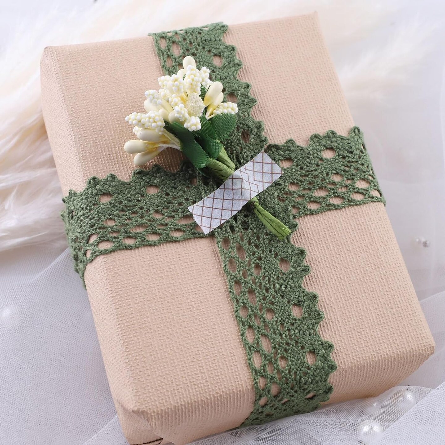 20 Yards x 1 Inch Lace Ribbon Vintage Lace Trim Crochet Cotton Lace Edge for Christmas Package DIY Sewing Wedding Bridal Dress,Costume,Crafts and Sewing (Dark Green)