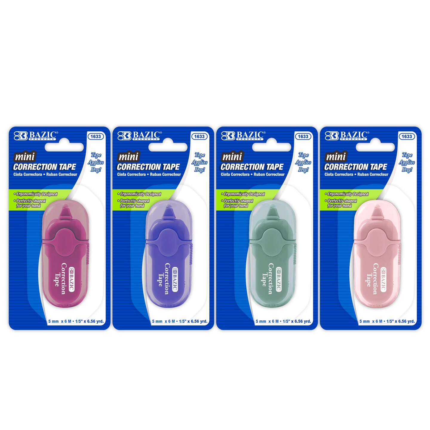 BAZIC Mini Correction Tape with Cap, 5 mm x 236 in, Dry White Film