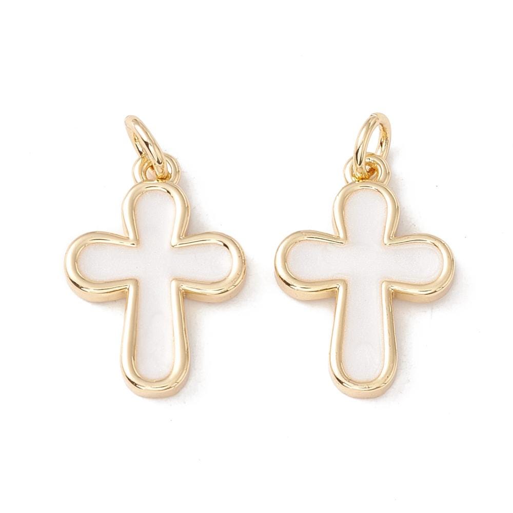 *5* 18x13mm 18k Gold Plated White Enamel Cross Charms