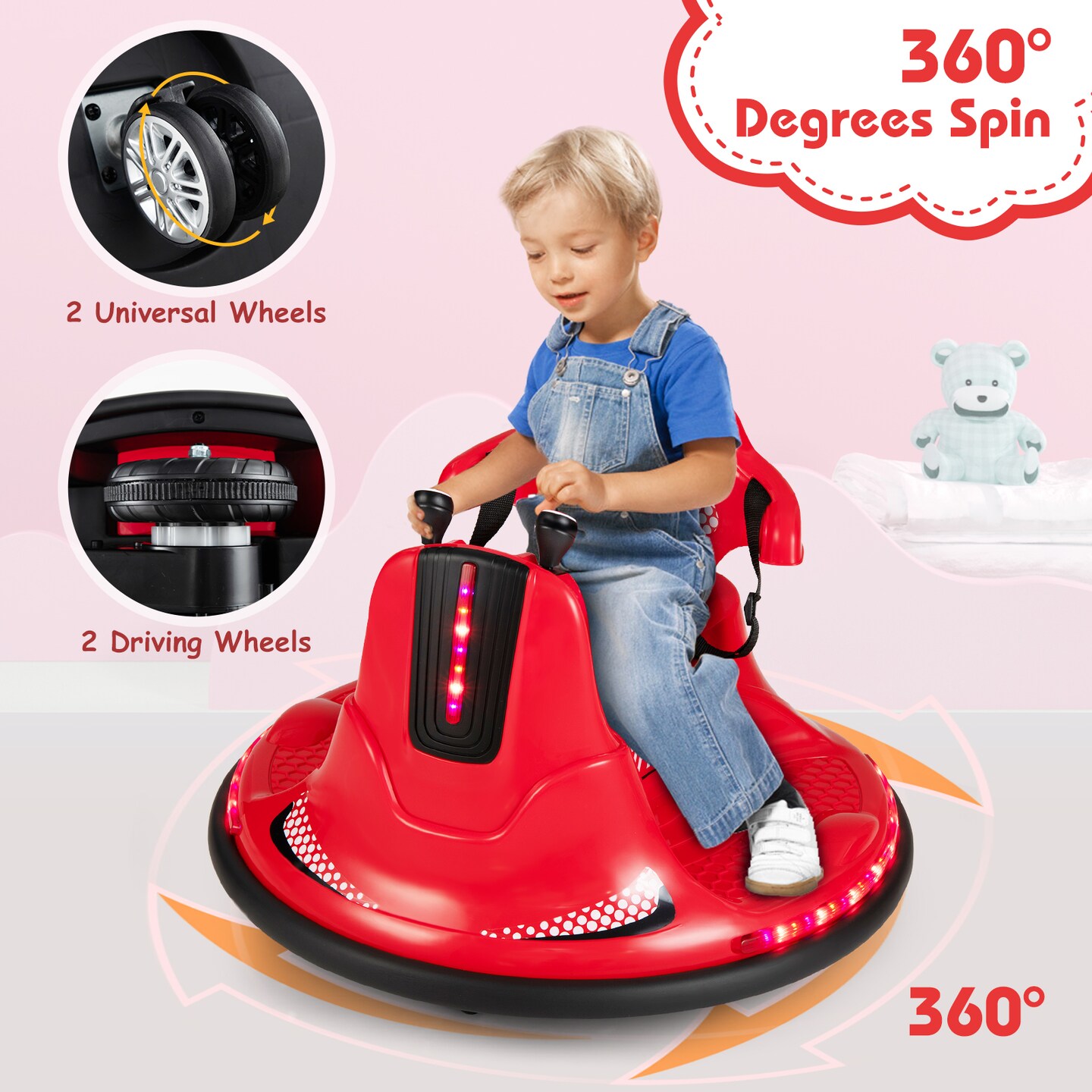 12V Kids Ride On Bumper Car with Remote Control Lights and Music