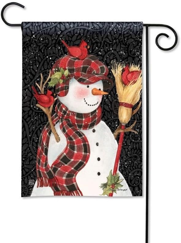 Snowman With Broom Garden Flag