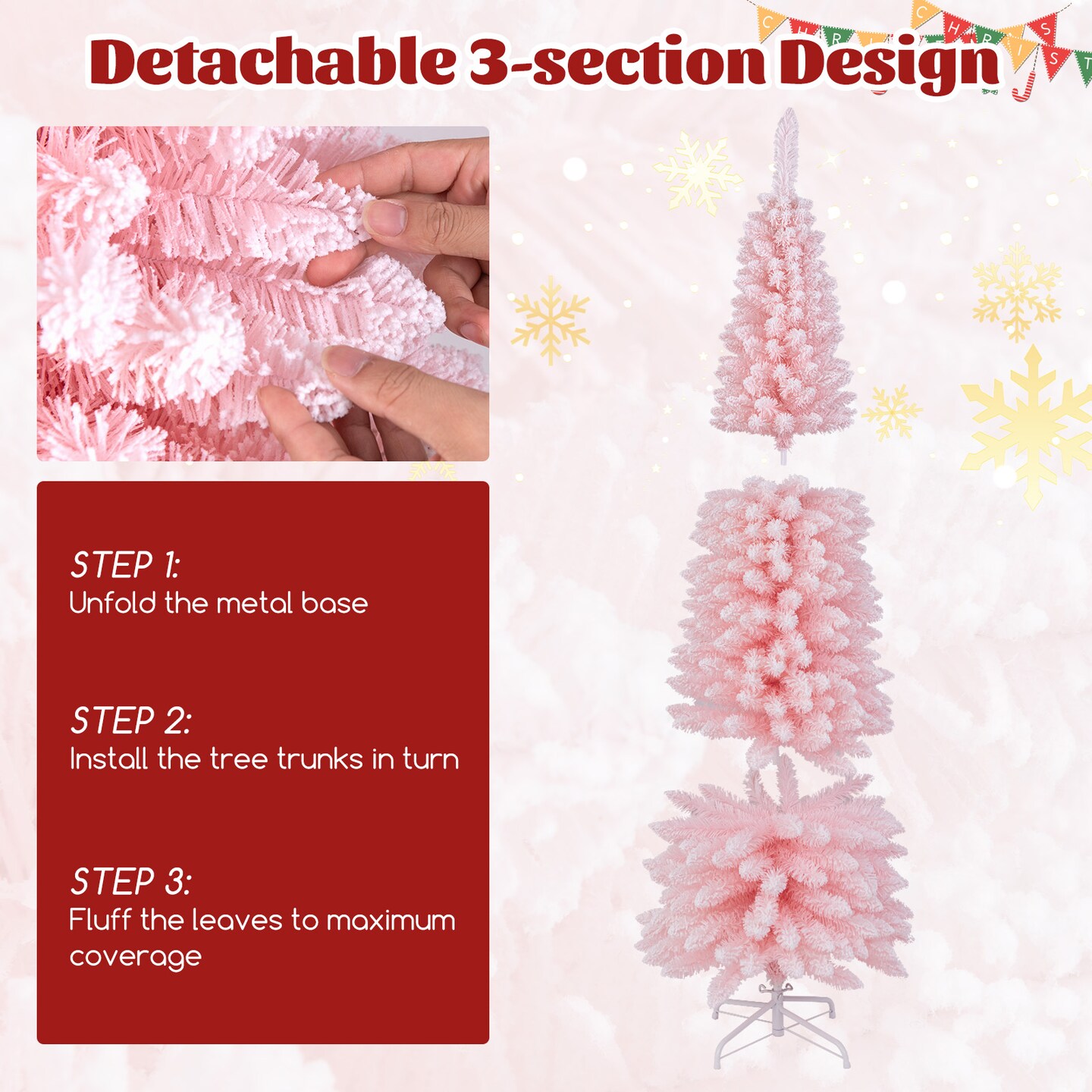6 FT Artificial Pink Christmas Tree with 460 Branch Tips for Holiday
