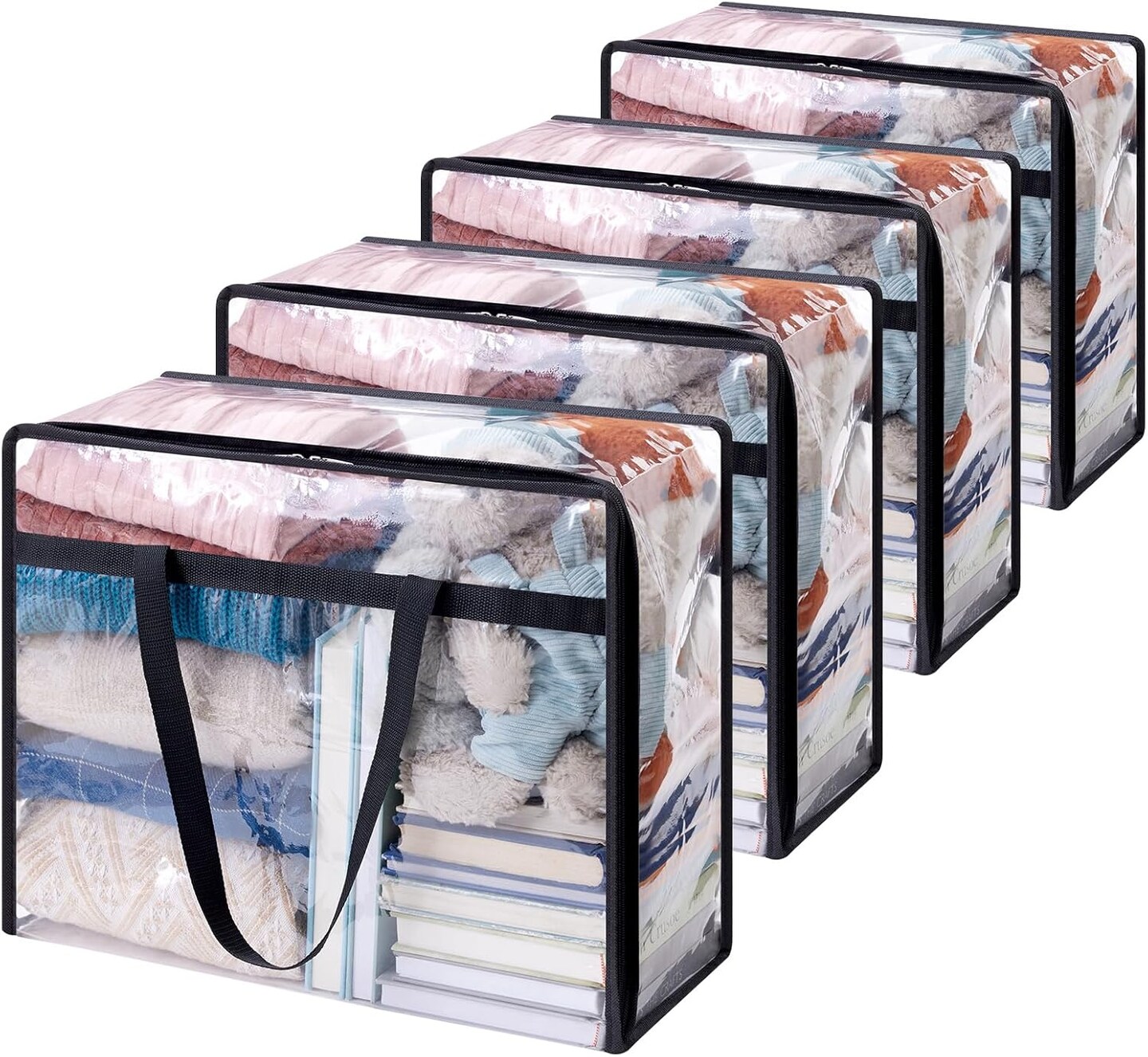 4 Pack Clear Clothes Storage Bags, 40L Plastic Blanket Storage Bags, Vinyl Foldable Moving Bags with Zipper, Closet Organizers and Storage Containers for Bedding, Duvet, Comforter