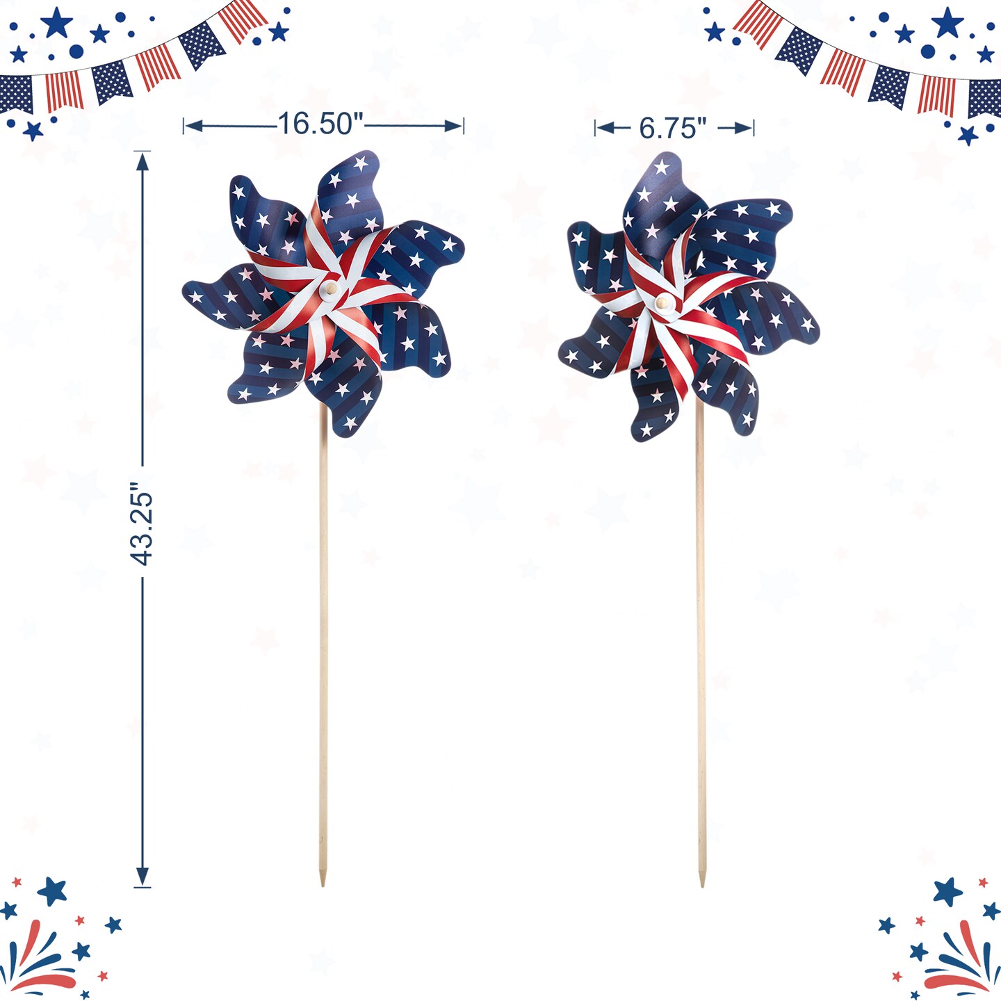 43.25&#x22;H Set of 8 Patriotic/Americana Plastic Windmills