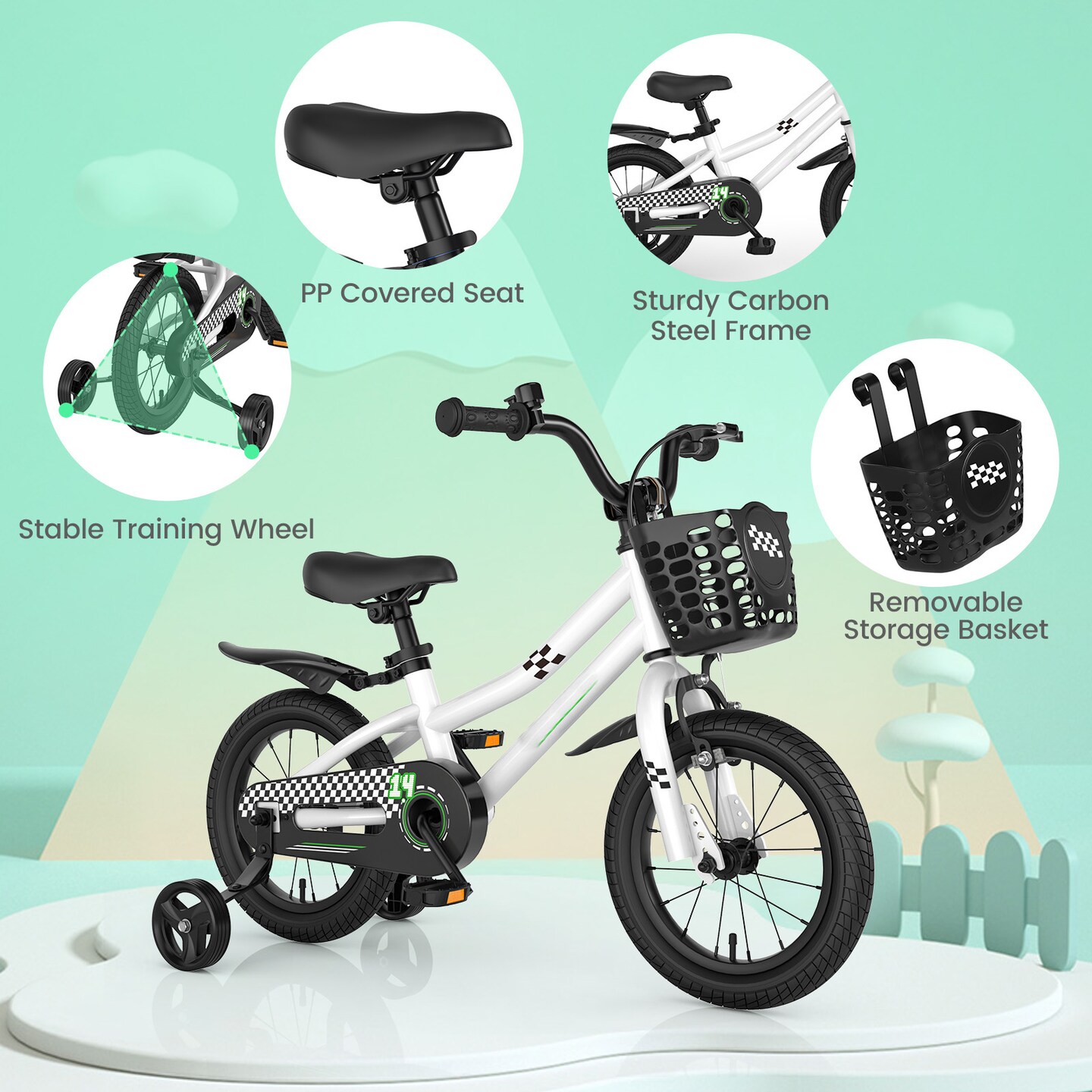 2 Training Wheels Kid&#x27;s Bike with Adjustable Handlebar and Saddle