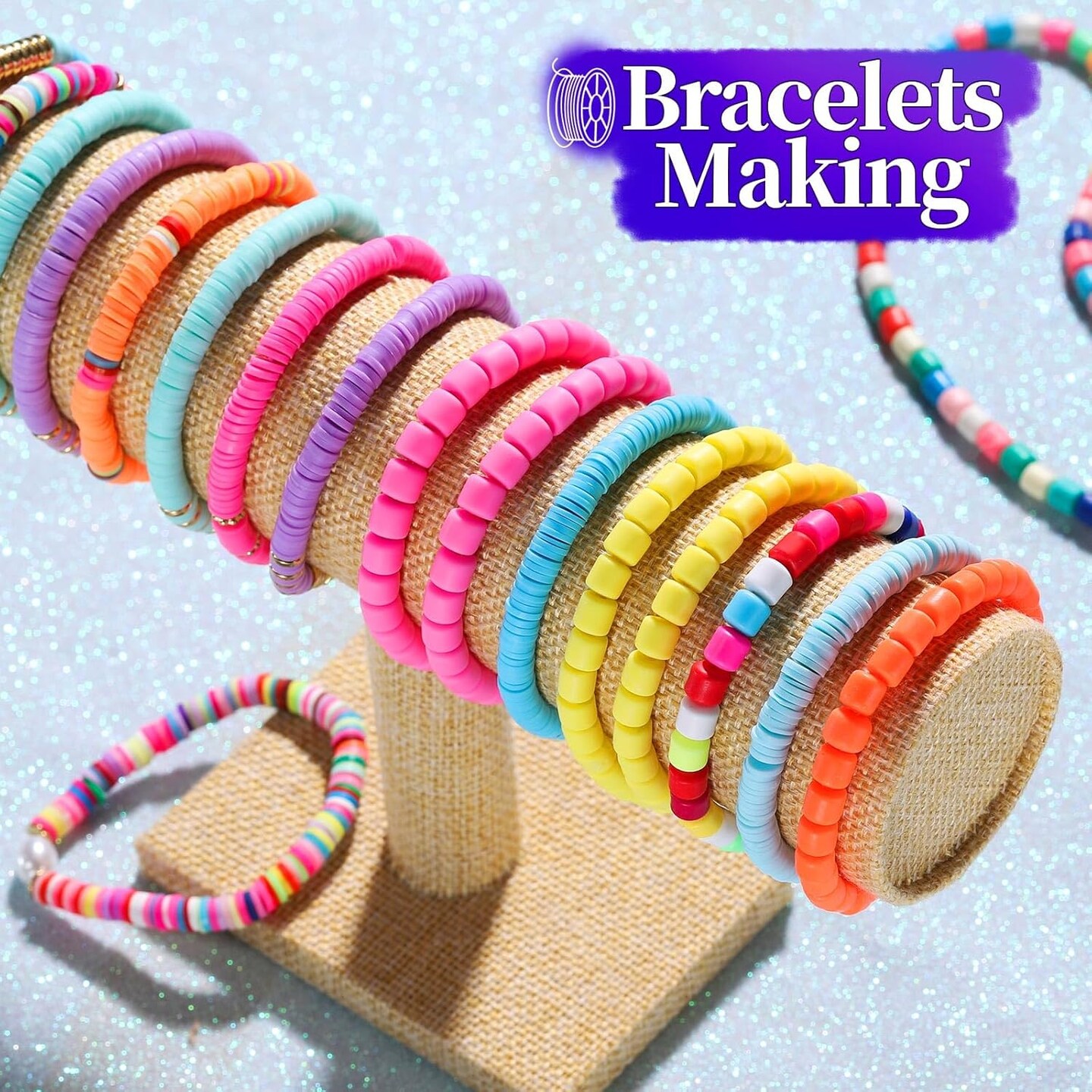 1mm Elastic String for Bracelets, Elastic Bracelets Beading Cord Stretchy Rainbow, Stretch Bead Cord for Jewelry Making, Sturdy Thread for Bracelet Necklace Crafts Christmas DIY Colorful