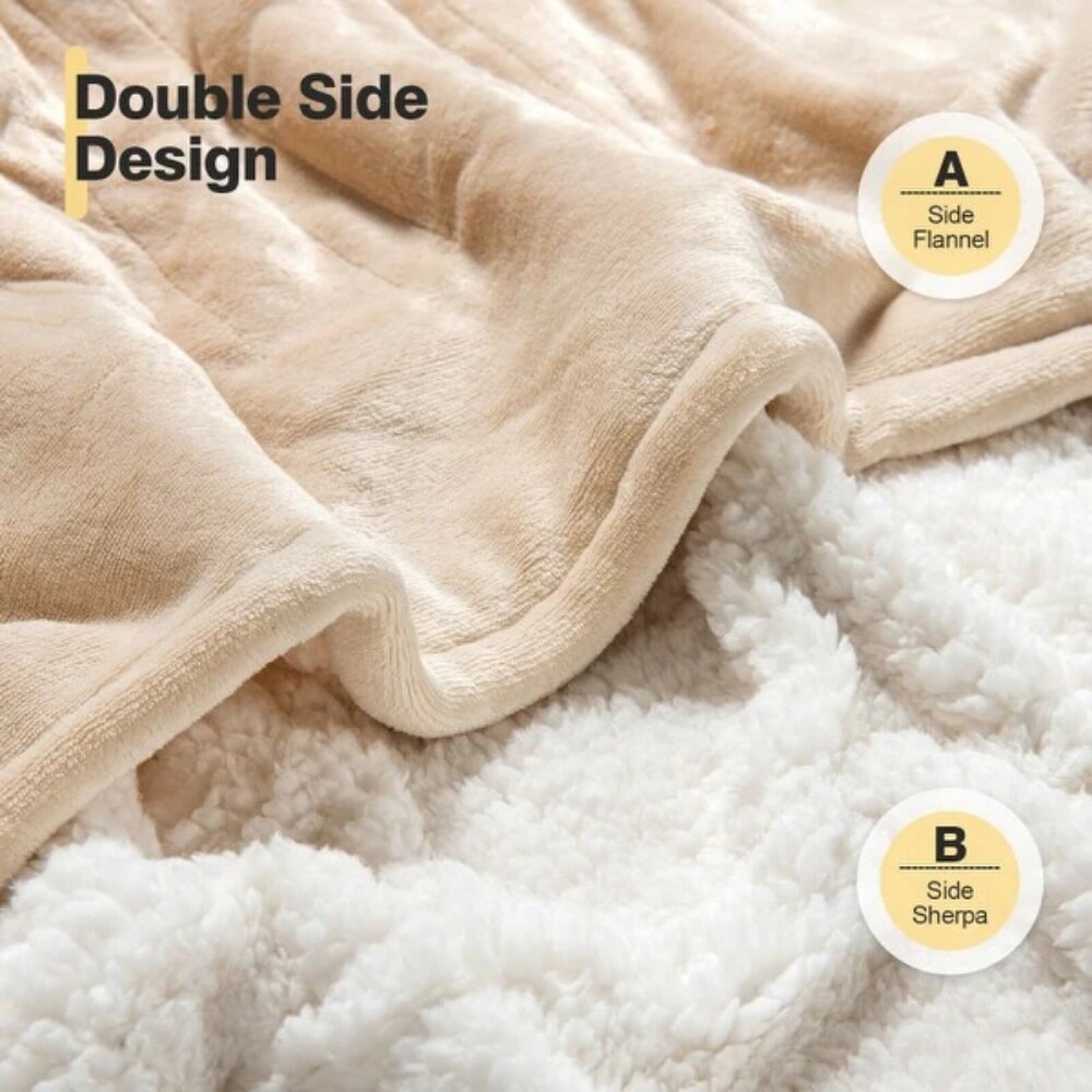 Electric Heated Throw Flannel and Sherpa Double-sided Flush Blanket
