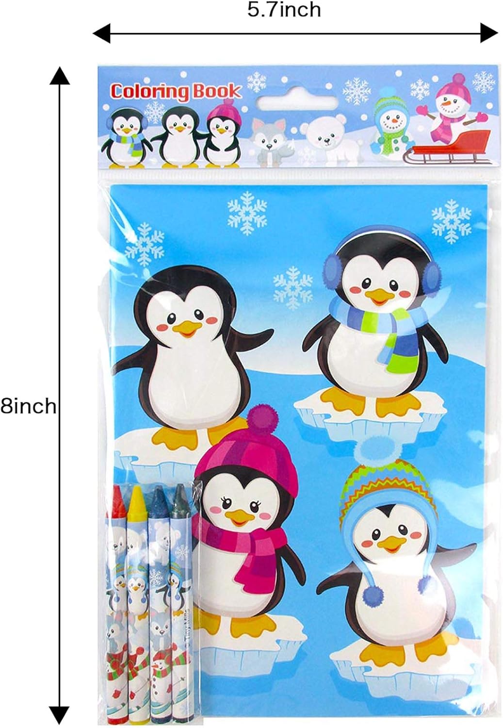 TINYMILLS Winter Snowman Penguins Coloring Book Crayon Set for Kids Party Favors with 12 Coloring Books and 48 Crayons for Holiday Goody Bag Stuffers for Kids Gifts Carnival Prizes Classroom Gift
