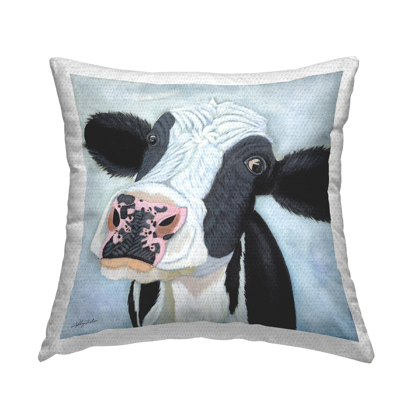 Funny Cow Gaze Outdoor Printed Pillow Design by Ashley Justice, 18 x 7 x 18