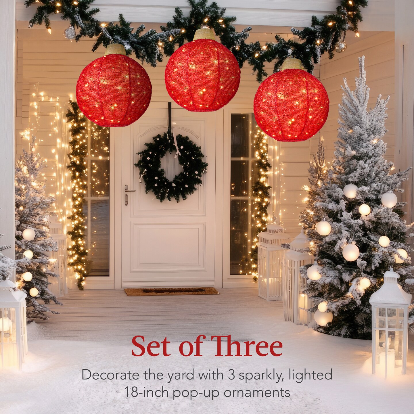 Best Choice Products 3-Piece Hanging Pop-Up Outdoor Christmas Ornaments, LED Lights, 8 Light Functions