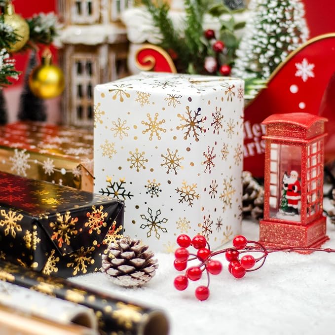 Short Christmas Wrapping Paper Roll with Cut Lines on Reverse (17" X 120" Per Roll)