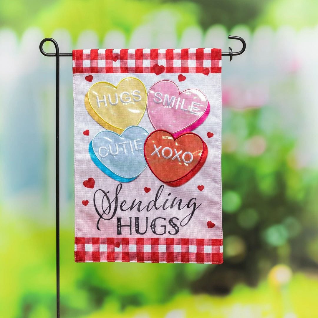 Sending Hugs Valentine Garden Flag 2 Sided Burlap