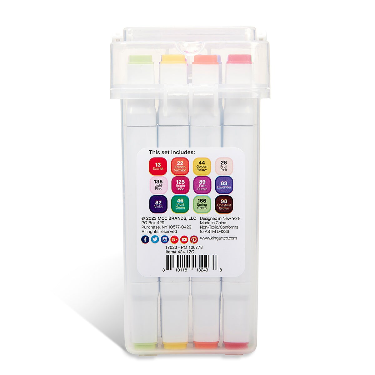KINGART&#xAE; PRO Double-Ended Alcohol Markers, 12 Floral Colors, Fine &#x26; Chisel Tip