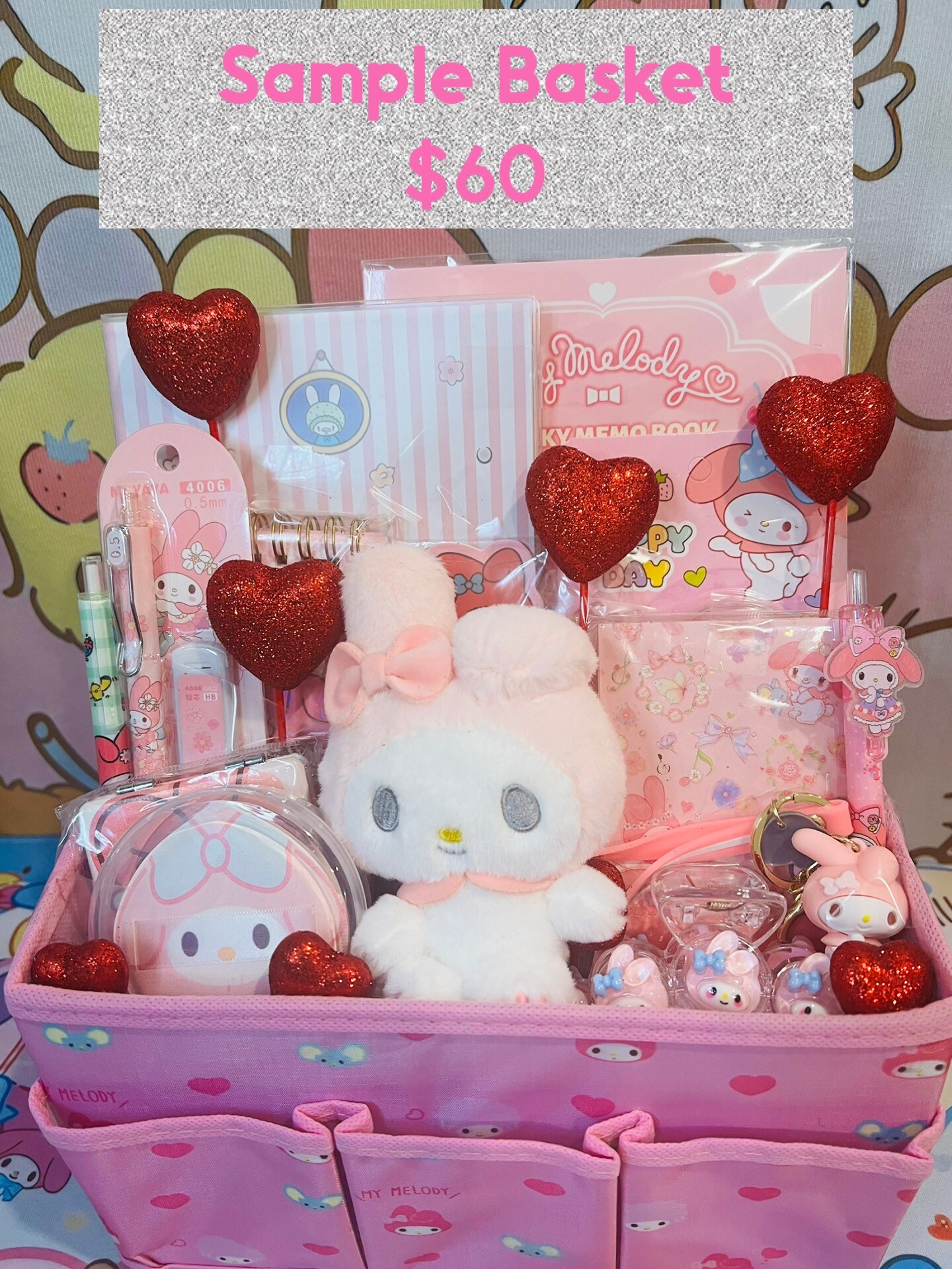 Personalized Custom Gift Basket Hello Kitty Cinnamoroll Kuromi Melody Pochacco Birthday Christmas Valentine Graduation Any Occasion - image8