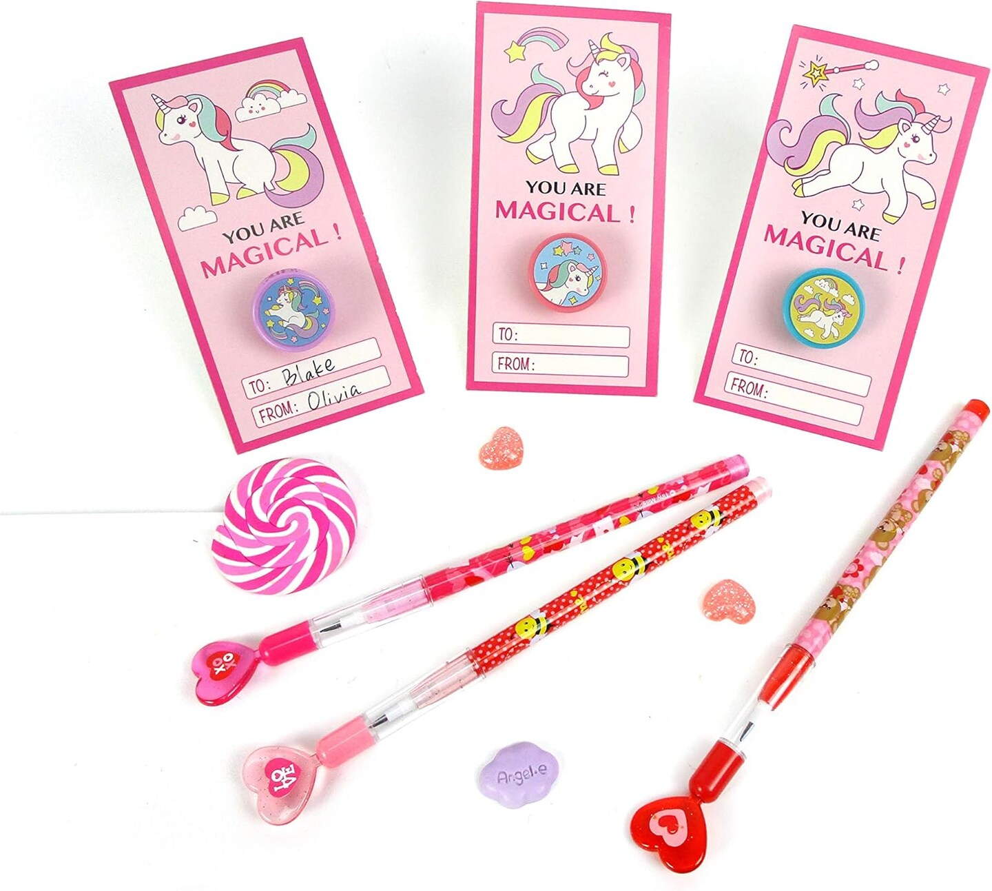 Tiny Mills 36 PACK Unicorn Cards with Unicorn Stampers for Valentine&#x27;s Day Classroom Exchange