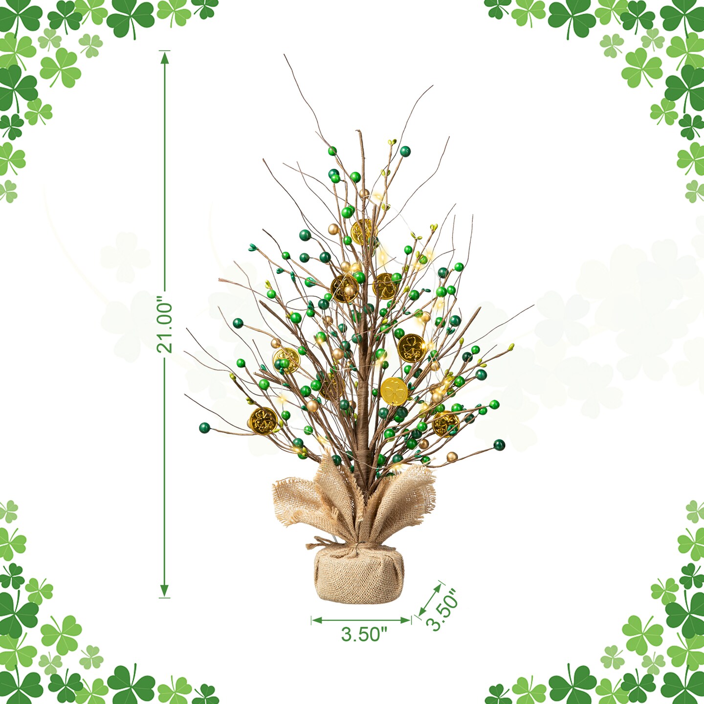 Set of 2 21&#x22;H Lighted St.Patrick&#x27;s Gold Coin Table Trees