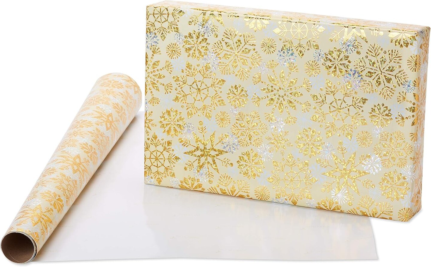 Wrapping Paper Rolls for Christmas, Hanukkah, and All Holidays, Snowflakes Print and Metallic Silver (3 Rolls, 62.5 sq. ft.)