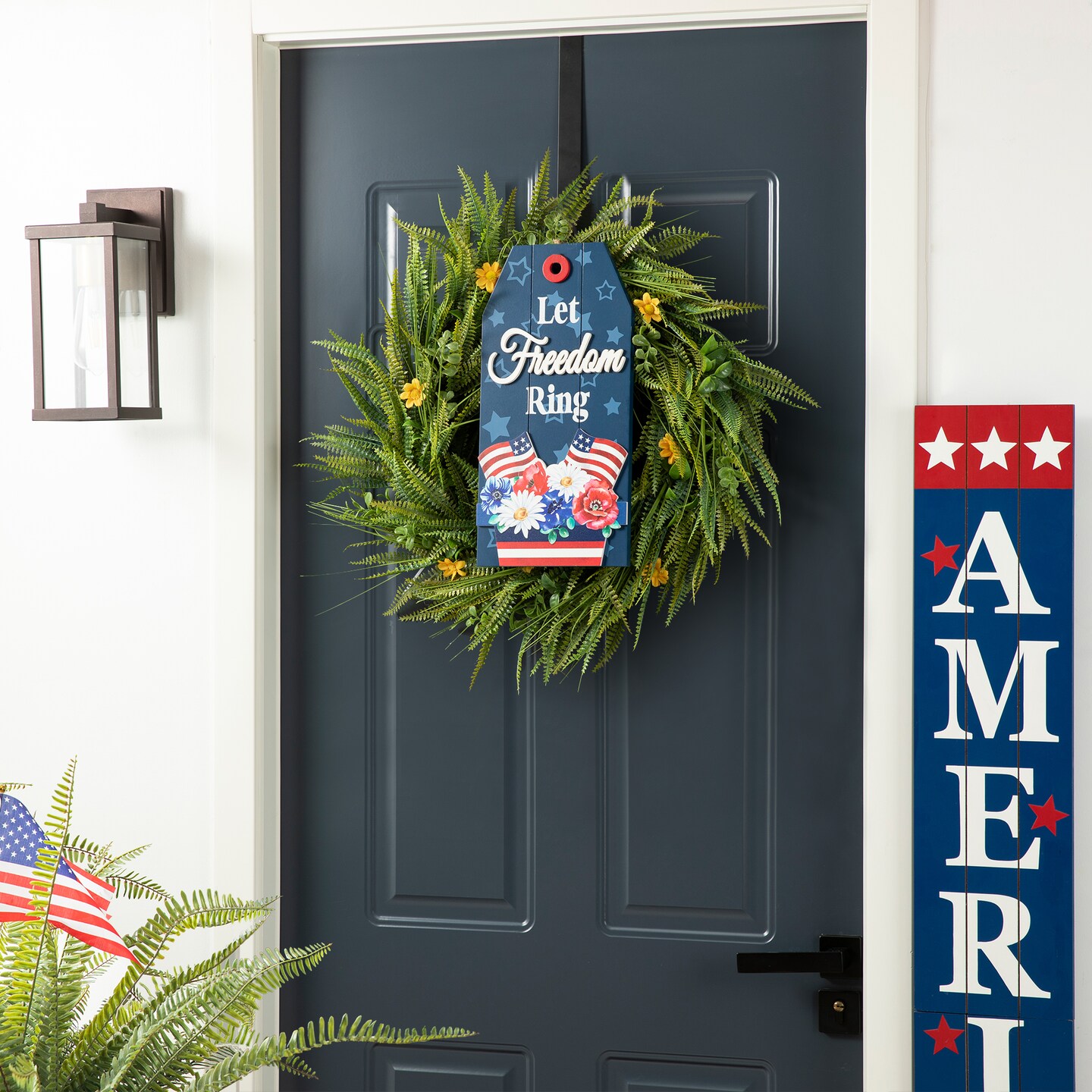 15.75&#x22;H Patriotic/ Americana Wooden Word Sign Door Hanger