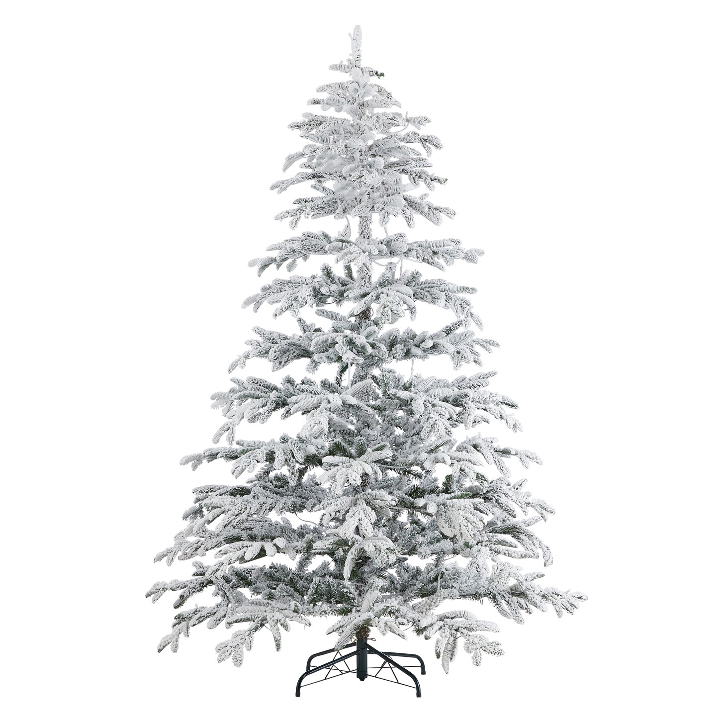 Christmas Jackson Flocked Pine 7.5ft Artificial Tree, Pre-lit with 600 Warm White LED Lights, 1310 PE/PVC Flocked Tips, Metal Stand, EZConnect Pole, Foot Pedal, Remote, Storage Bag