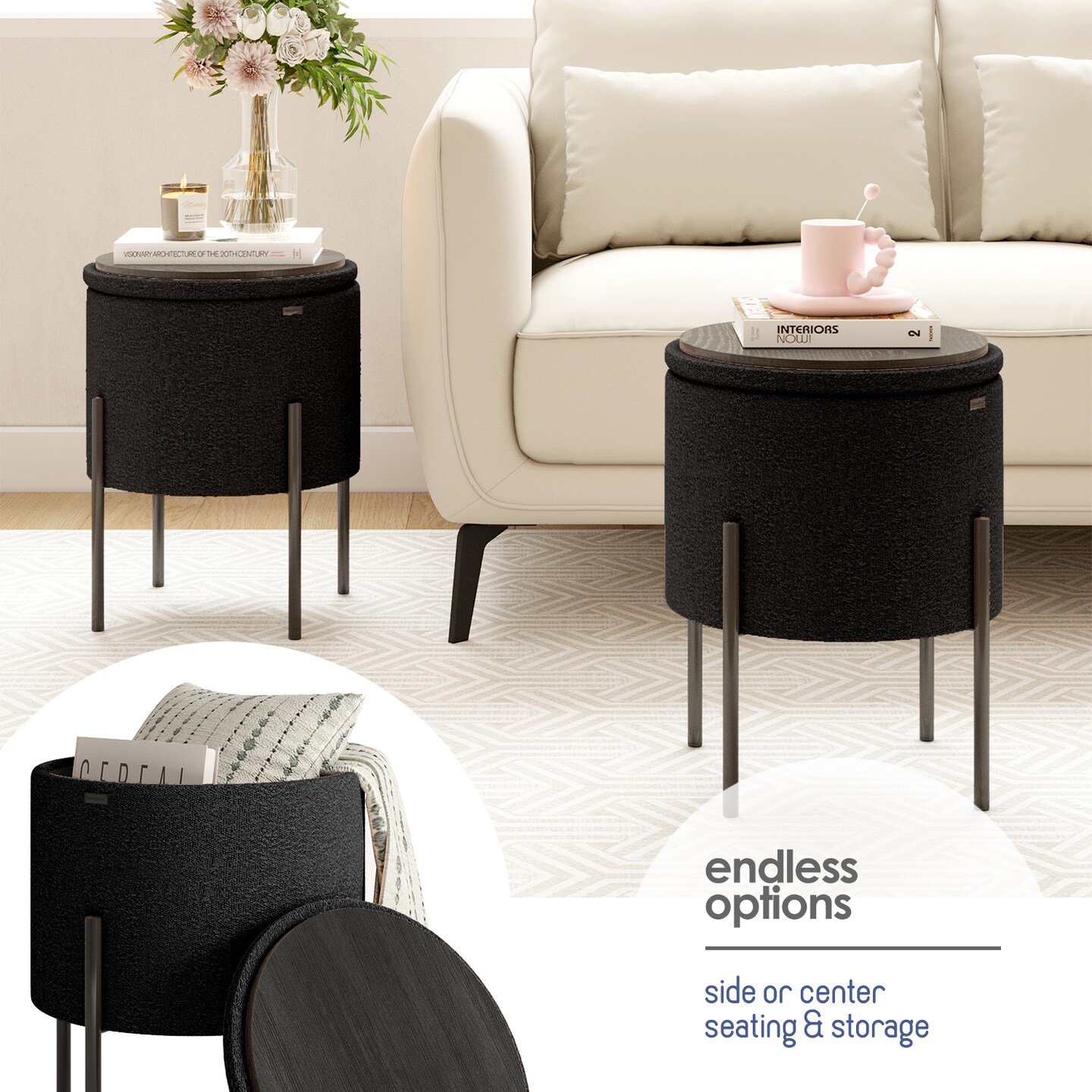 StorageBud Round Ottoman with Storage