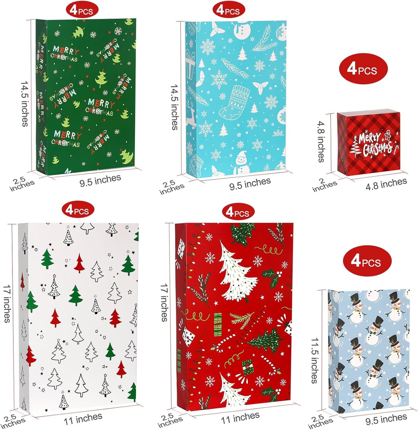 24 Pack Christmas Gift Wrap Boxes Bulk with Lids for Wrapping Extra Large Clothes, Assorted size for Shirts, Robes, Coats, Sweaters and Xmas Holiday Present