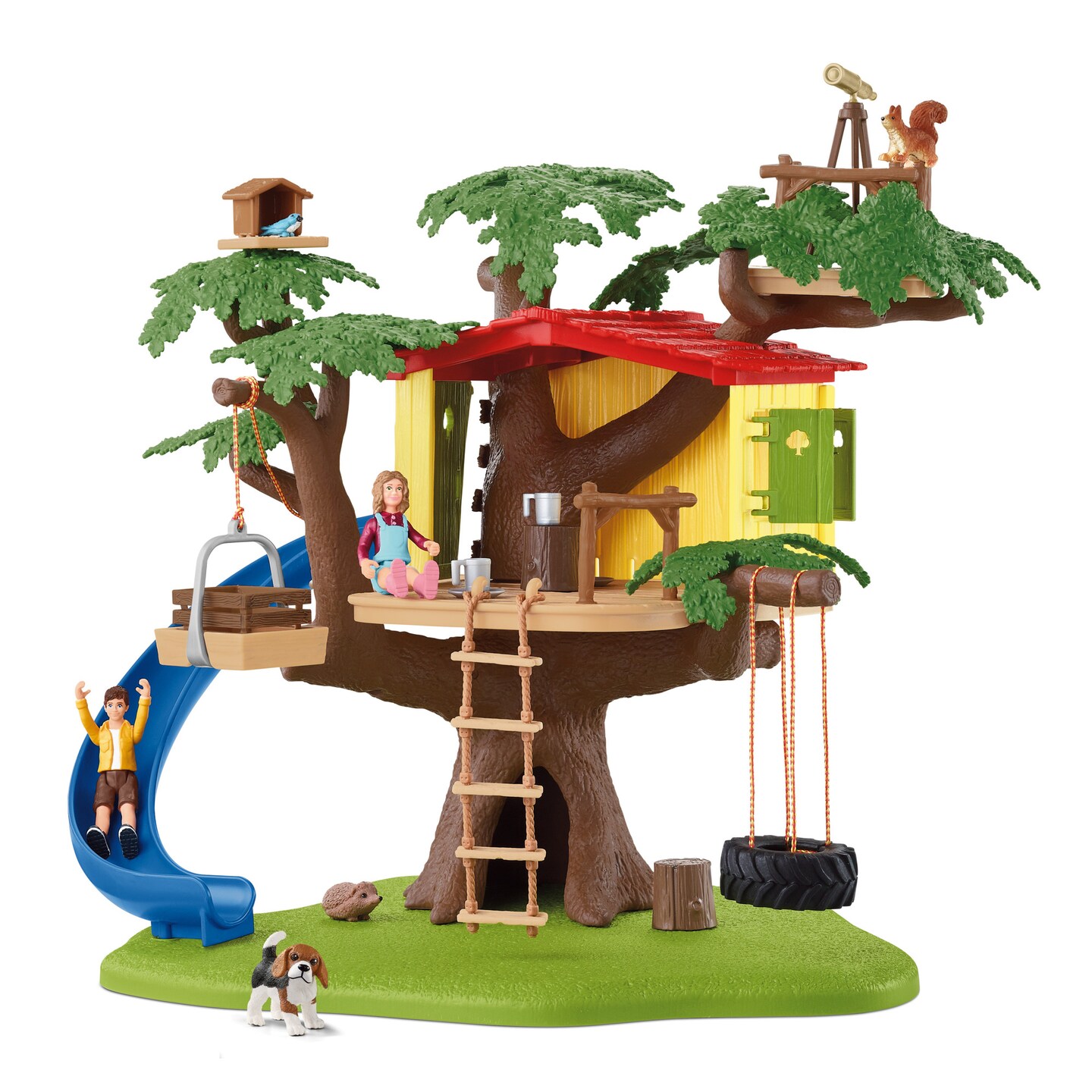 Schleich Farm World: Adventure Tree House - 28 Piece Playset, Human & Animal Figurines, Tire Swing & Slide Playhouse, Pretend Play, Kids Ages 3+