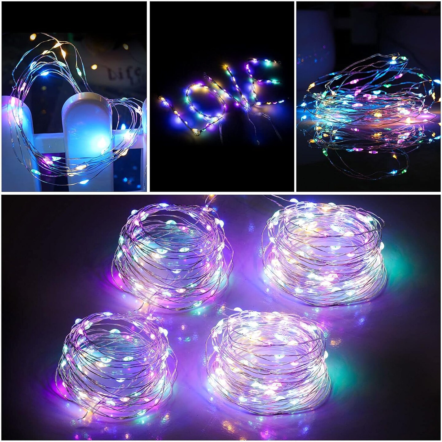 4 Pack Fairy Lights Battery Operated, String Lights 10ft 30 LEDs, Flashing and Constant Light Mode, Silver Wire Mini Lights for Festival, Christmas Decoration, Multicolor…