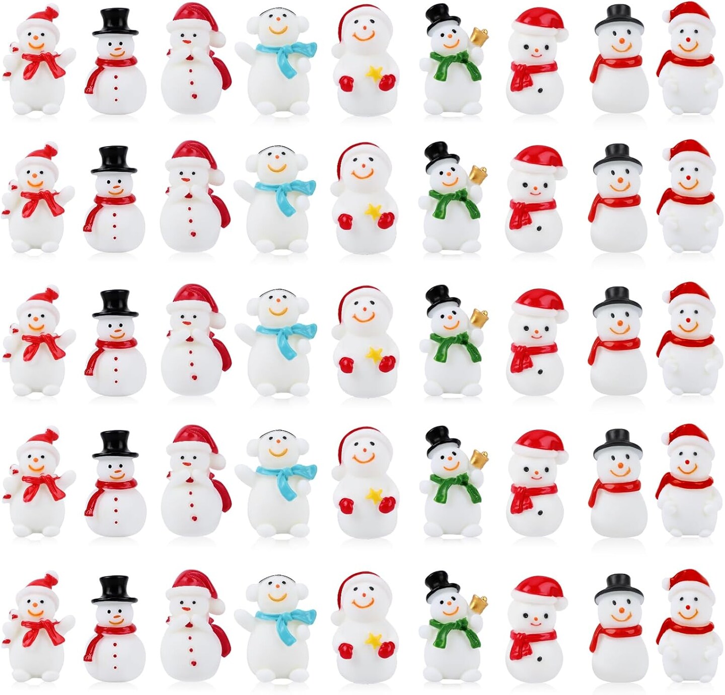 45Pcs Christmas Mini Resin Snowman 9 Styles Mini Snowman Figuriness with Hat Xmas Miniature