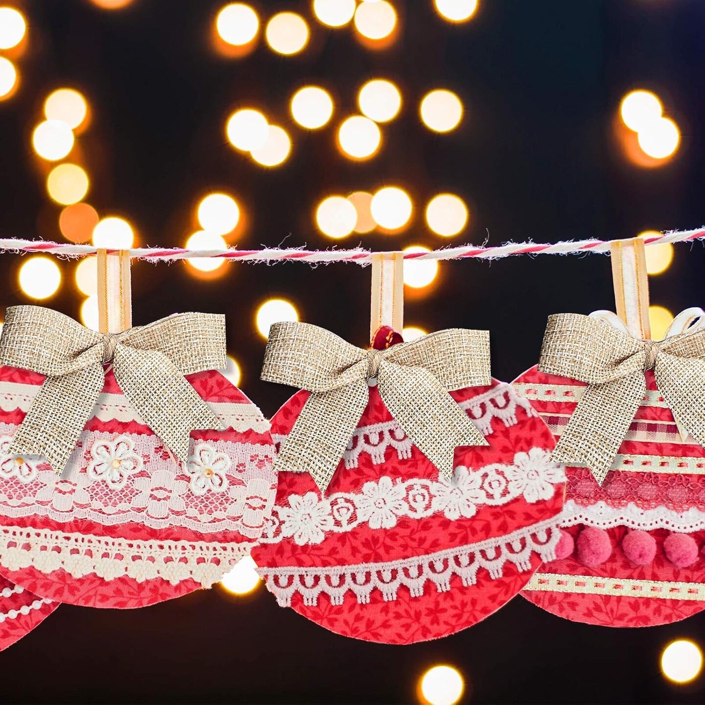 24 Pieces Burlap Bows Decorative Christmas Bows Knot Ornament Bows Small Linen Handmade Wreath Bow for Christmas Tree Decoration Festival Holiday Party Package Supplies, 3 Inch