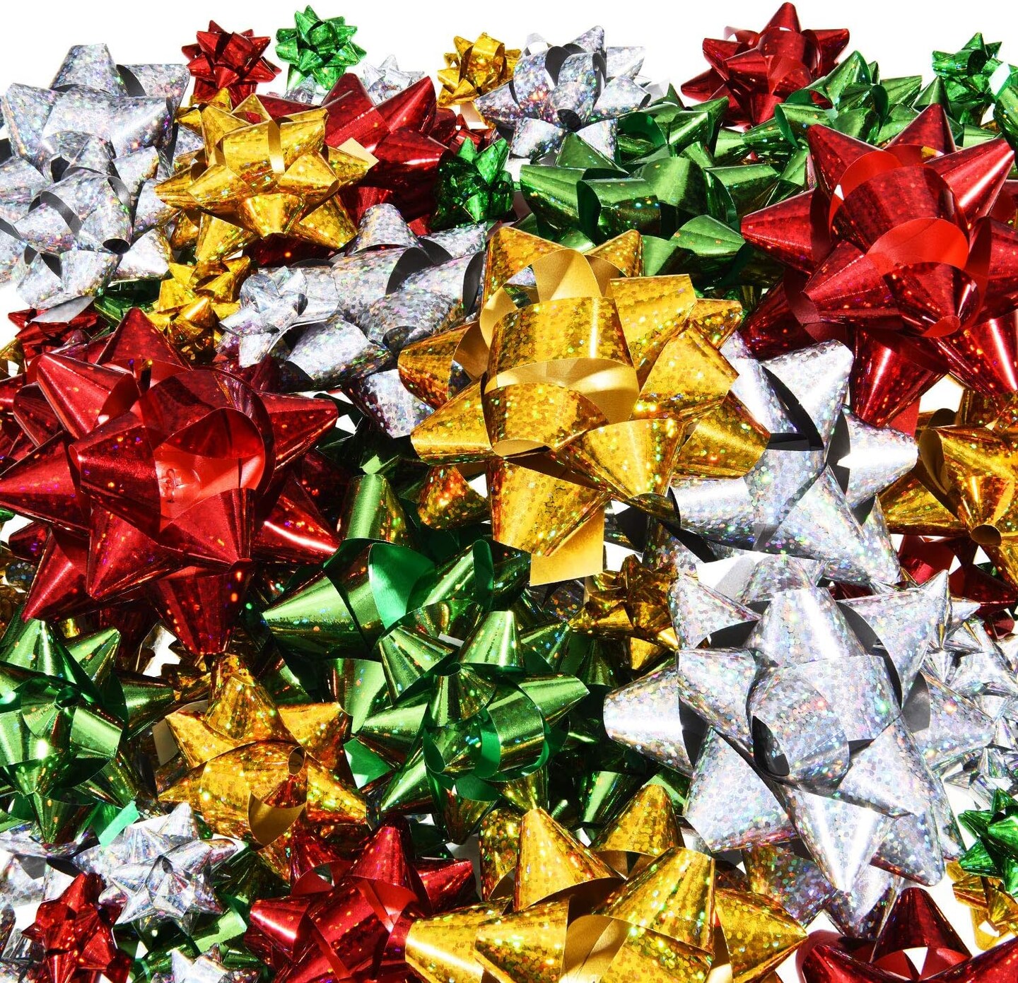 135 Pieces Christmas Colorful Gift Bows Self Adhesive Gift Wrap Bows Metallic Bows for Holiday Christmas Birthday Party Favor, 3 Sizes