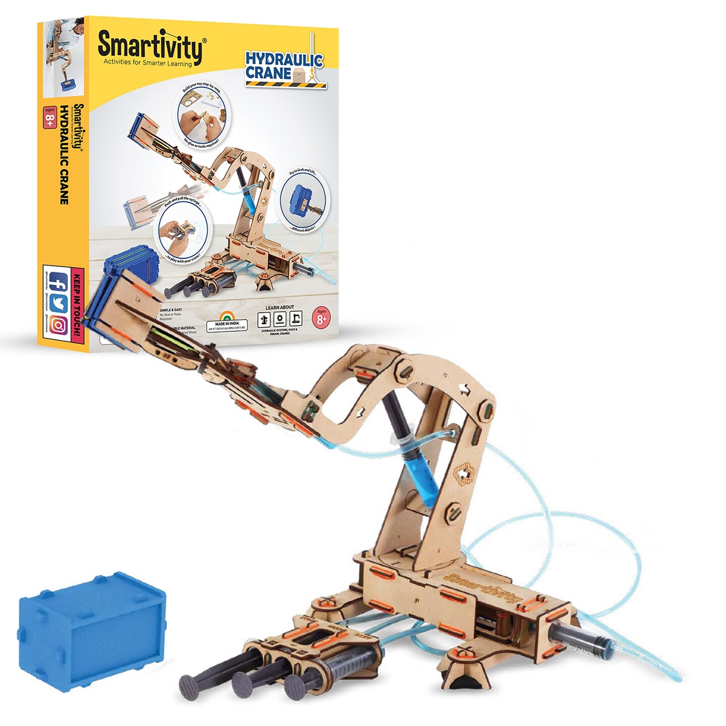 Smartivity: Hydraulic Crane - DIY STEM Science, Wooden Building Set, Construction Toy, Physics-Engineering, Build-Play-Learn, All-In-1 Craft, Kids 8+