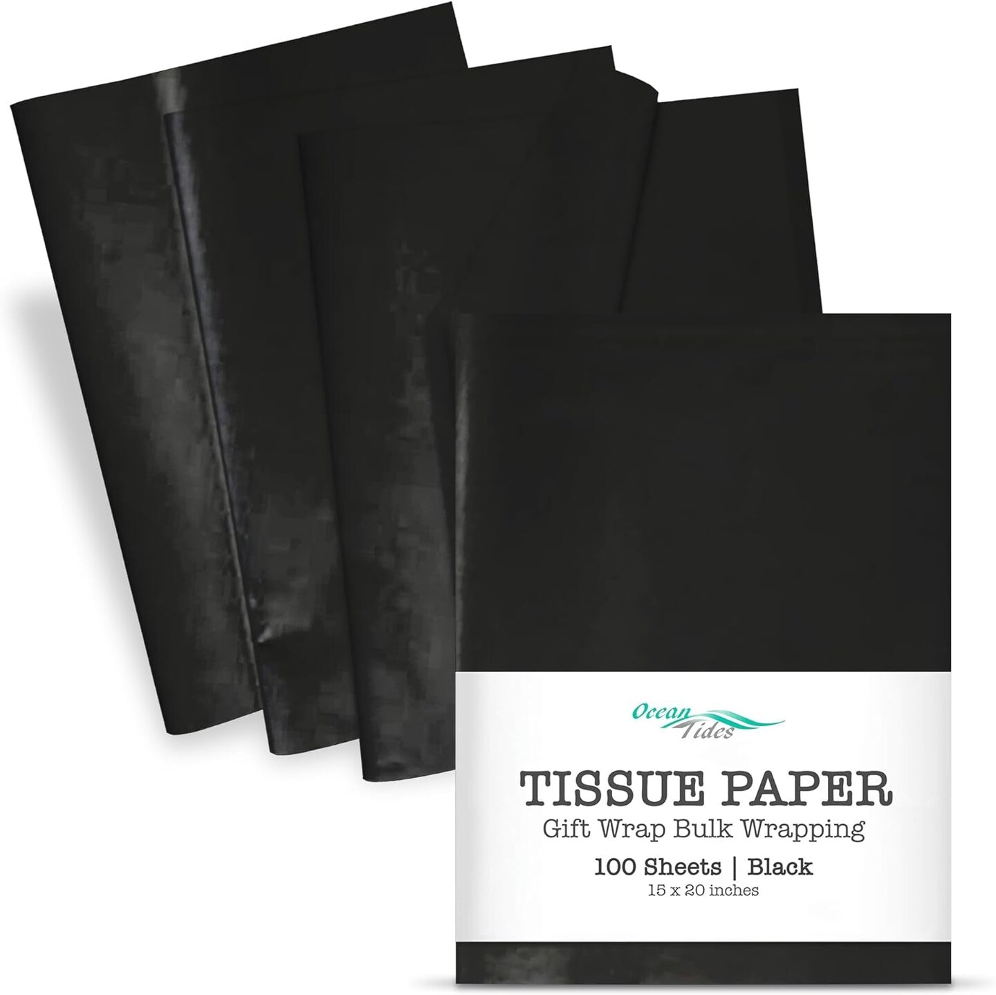 Gift Wrapping Tissue Paper - Gift Tissue Paper for Birthdays, DIY Crafts, &#x26; Christmas - 100 Sheets Bulk Tissue Paper for Gift Bags - Lightweight &#x26; Easy to Shape - Black (15 X 20 Inches)