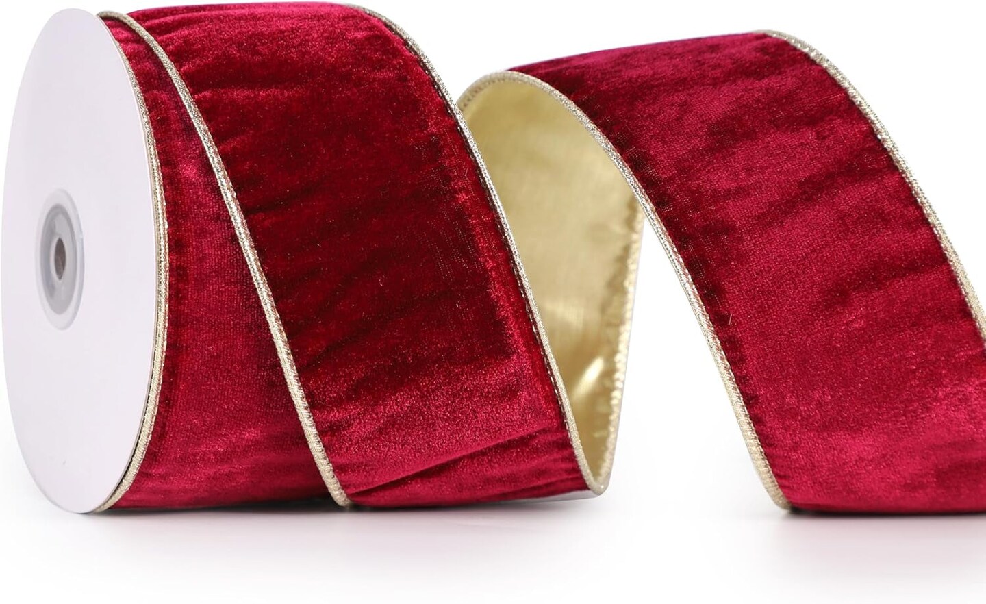 Burgundy Velvet Ribbon Wired 2.5&#x22; X 10 Yards Burgundy Wired Christmas Ribbon with Gold Backside, Burgundy and Gold Christmas Tree Ribbon for Wreaths and Garlands, Crafts, Gift Wrapping