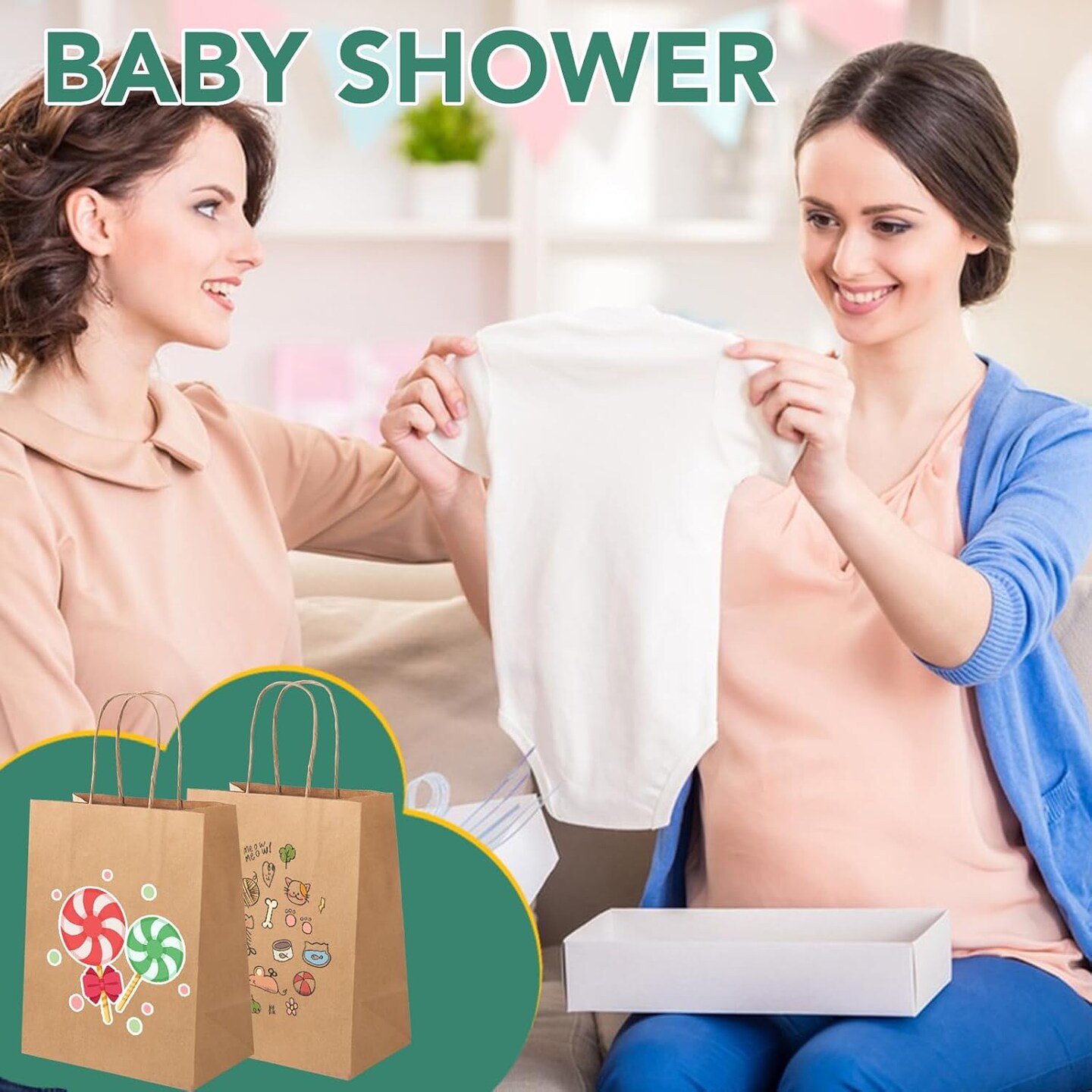 100Pack Brown Paper Bags 8x4.5x10 Inch, Plain Medium Paper Bags with Handles Bulk, Kraft Paper Gift Bags, Retail Bags, Party Bags, Shopping Bags, Favor Bags