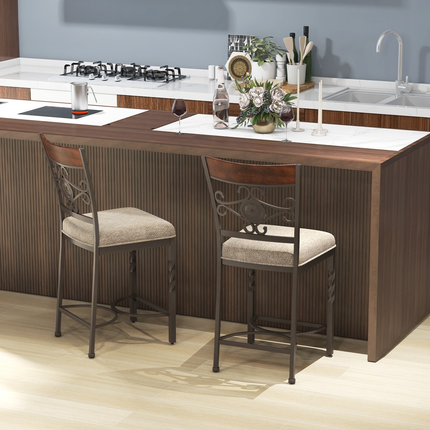 25&#x22; Set of 2 Bar Stools with Rust-proof Metal Frame and Soft Sponge Seat