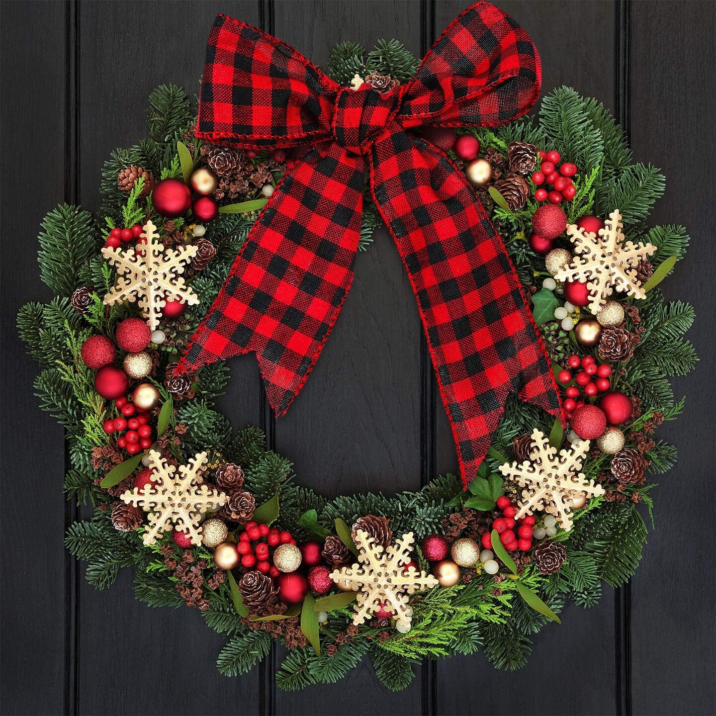 2 Rolls 2.5 Inch Wide Red Black Buffalo Plaid Ribbon Christmas Wrapping Ribbon Wired Edge Burlap Check Ribbon Gingham for Christmas Wreath Tree Gift, 39.3 ft